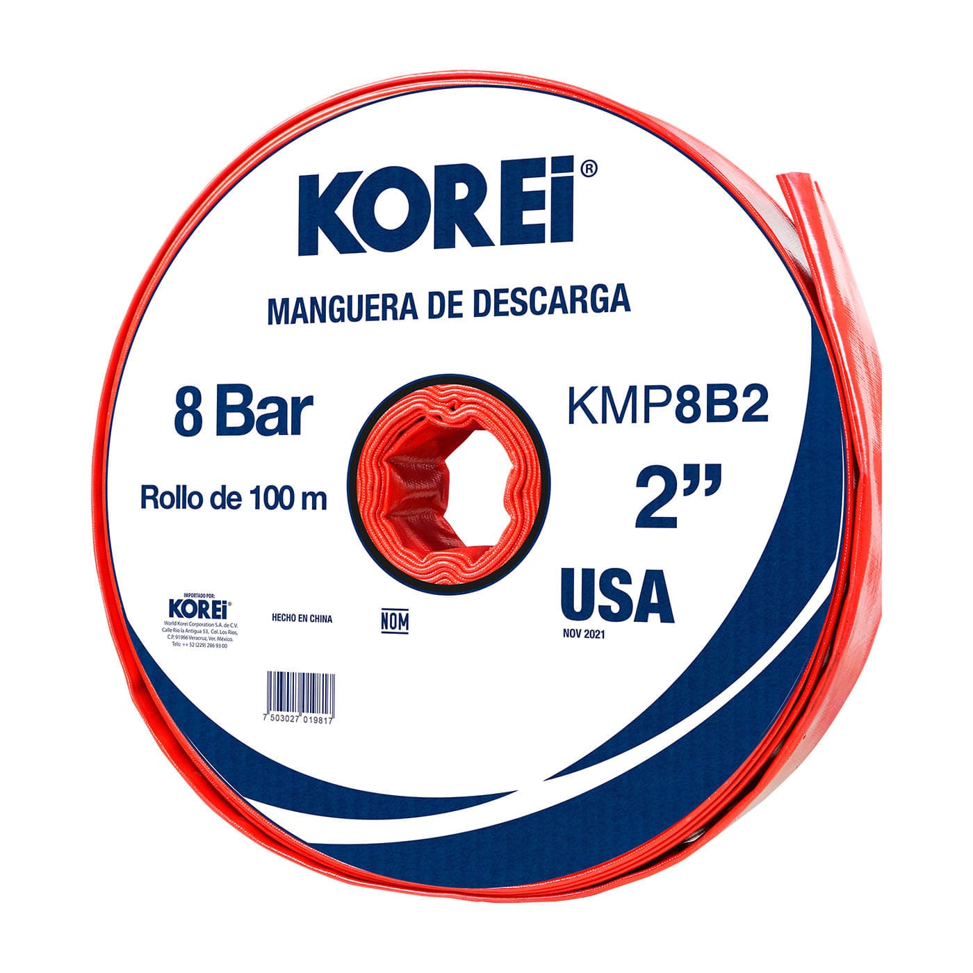 Managuera Plana Alonada De Descarga Korei 2 Pulgadas Con Rollo De 100 Mts 8 Bar - Kmp8b2