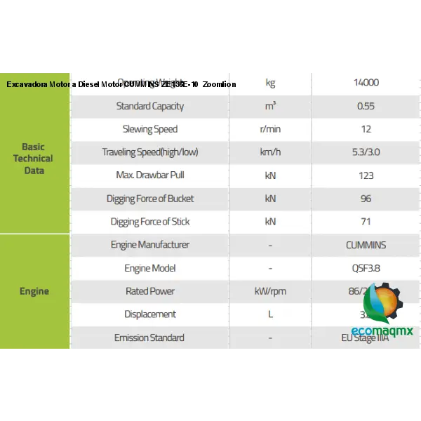 Excavadora Motor a Diesel Motor CUMMINS ZE135E-10 Zoomlion -