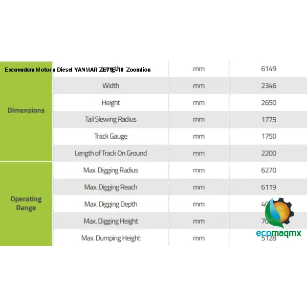 Excavadora Motor a Diesel YANMAR ZE75E-10 Zoomlion -