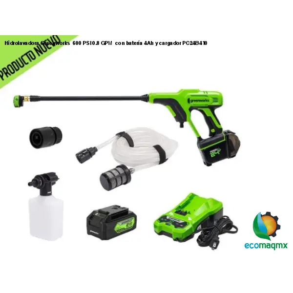 Hidrolavadora Greenworks 600 PSI 0.8 GPM con batería 4Ah y