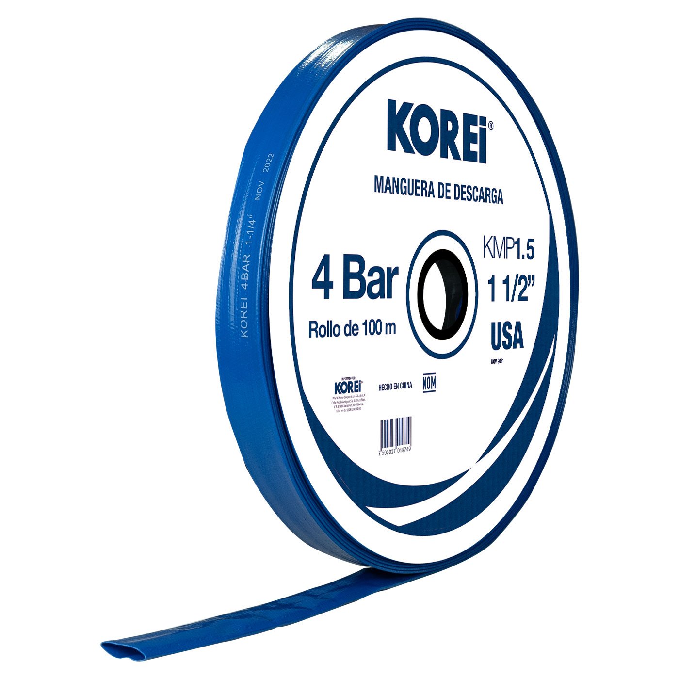Managuera Plana Alonada De Descarga Korei 1.5 Pulgadas Con Rollo De 100 Mts 4 Bar - Kmp1.5