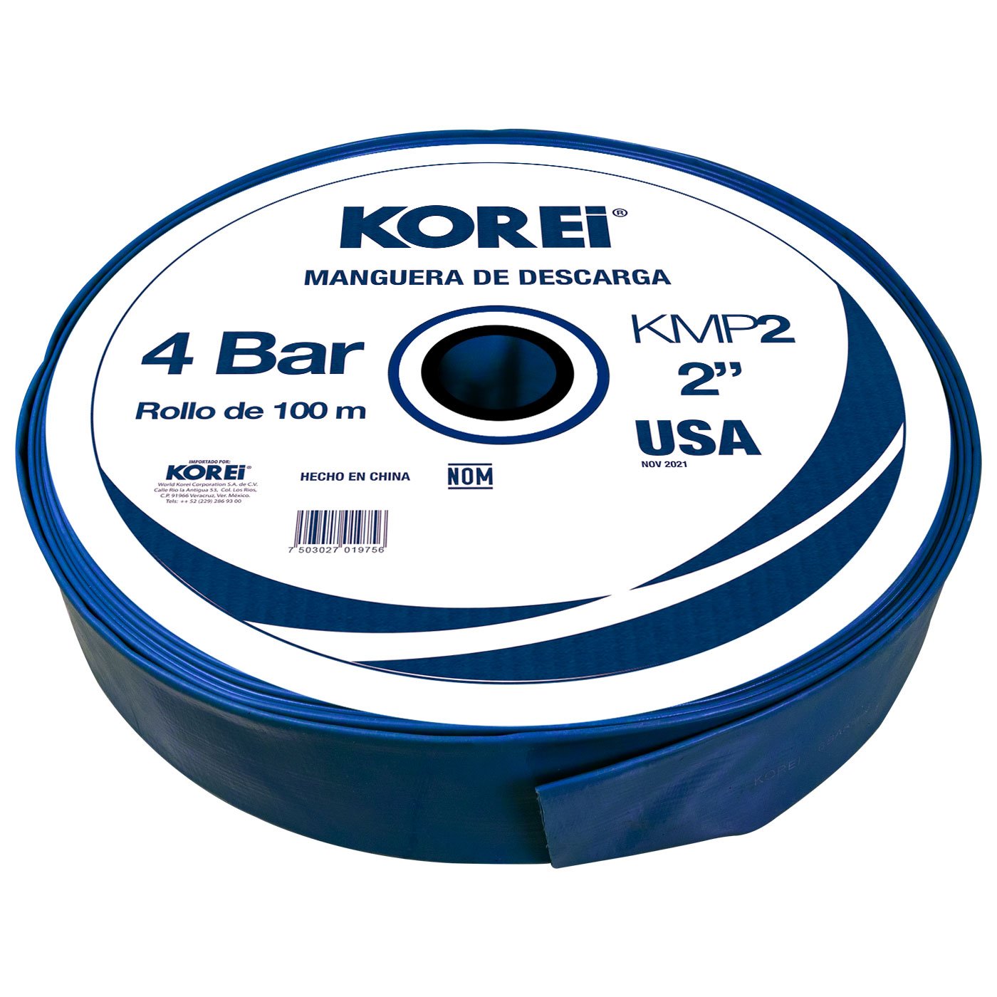 Managuera Plana Alonada De Descarga Korei 2 Pulgadas Con Rollo De 100 Mts 4 Bar - Kmp2