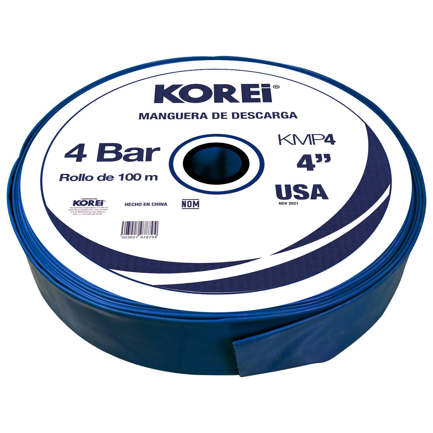 Managuera Plana Alonada De Descarga Korei 4 Pulgadas Con Rollo De 100 Mts 4 Bar - Kmp4