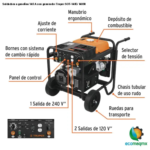 Soldadora a gasolina 145 A con generador Truper SOT-145G