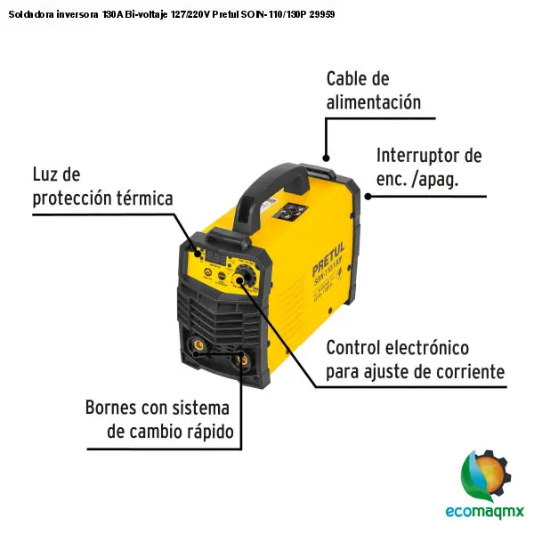 Soldadora inversora 130A Bi-voltaje 127/220V Pretul