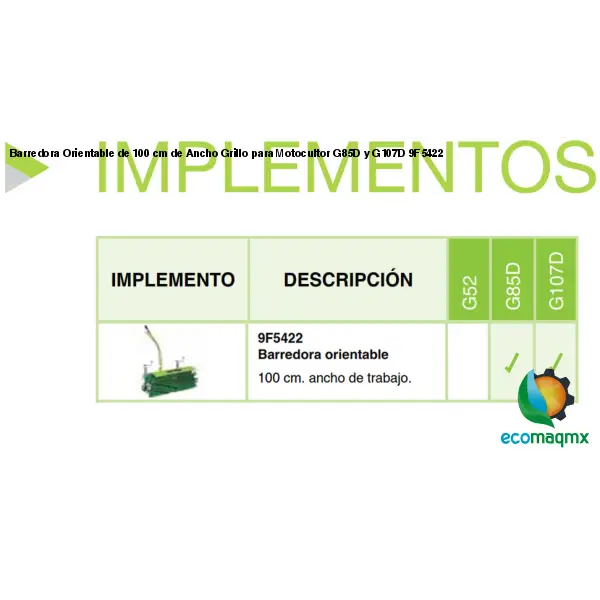 arredora Orientable de 100 cm de Ancho Grillo para Motocultor G85D y G107D 9F5422