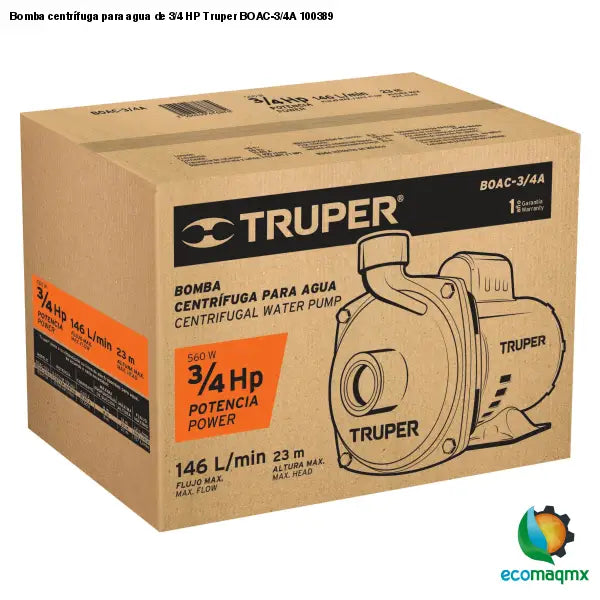 Bomba centrífuga para agua de 3/4 HP Truper BOAC-3/4A 100389