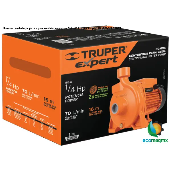 Bomba centrífuga para agua modelo europeo 1/4 HP Truper