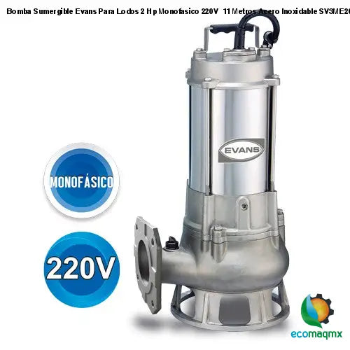 Bomba Sumergible Evans Para Lodos 2 Hp Monofasico 220V 11