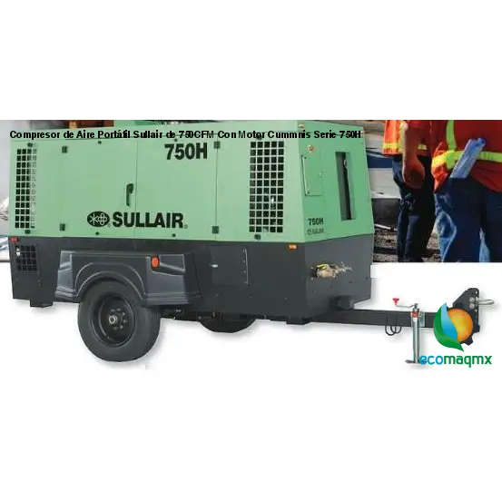 Compresor de Aire Portátil Sullair de 750CFM Con Motor
