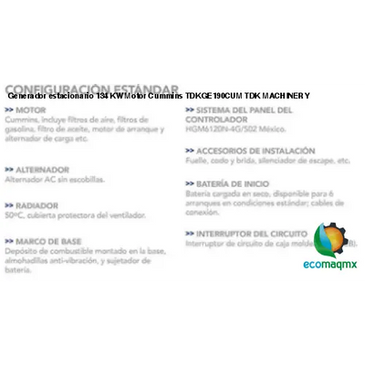 Generador estacionario 134 KW Motor Cummins TDKGE190CUM TDK MACHINERY