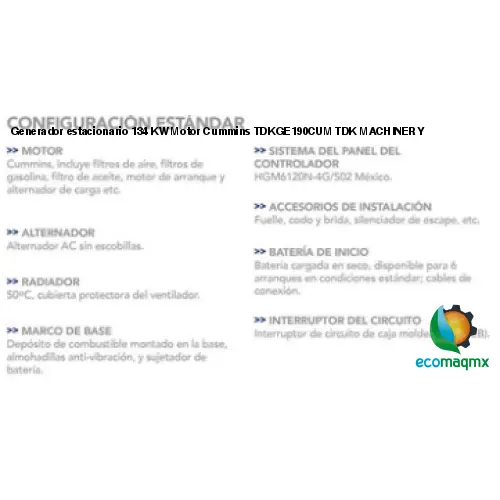 Generador estacionario 134 KW Motor Cummins TDKGE190CUM TDK MACHINERY