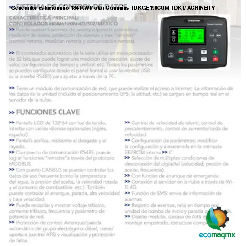 Generador estacionario 134 KW Motor Cummins TDKGE190CUM TDK MACHINERY
