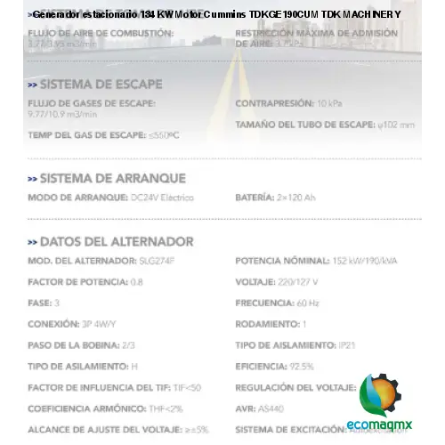 Generador estacionario 134 KW Motor Cummins TDKGE190CUM TDK MACHINERY