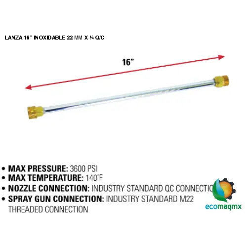 LANZA 16” INOXIDABLE 22 MM X ¼ Q/C