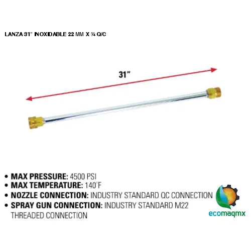 LANZA 31” INOXIDABLE 22 MM X ¼ Q/C
