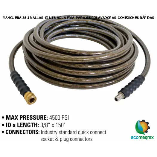MANGUERA 3/8 2 MALLAS 50 MTS AGUA FRÍA PARA HIDROLAVADORAS