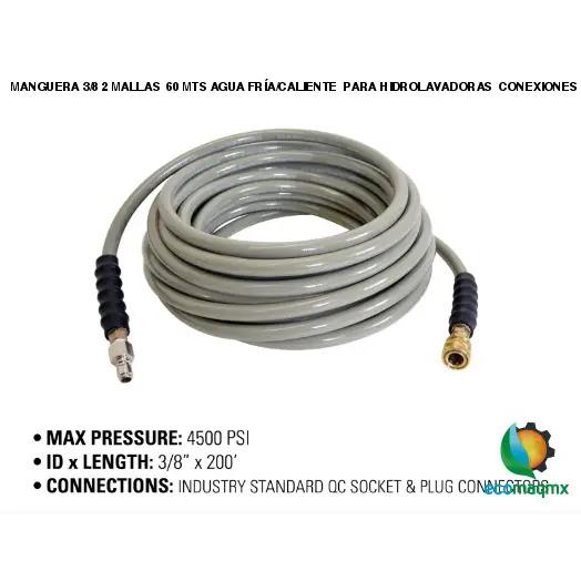 MANGUERA 3/8 2 MALLAS 60 MTS AGUA FRÍA/CALIENTE PARA