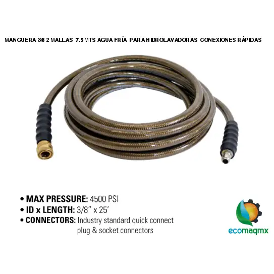 MANGUERA 3/8 2 MALLAS 7.5 MTS AGUA FRÍA PARA HIDROLAVADORAS