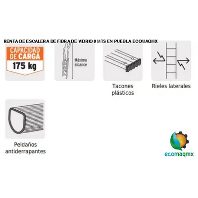 RENTA DE ESCALERA DE FIBRA DE VIDRIO 8 MTS EN PUEBLA