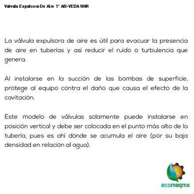Valvula Expulsora De Aire 1 AB-VEDA100R