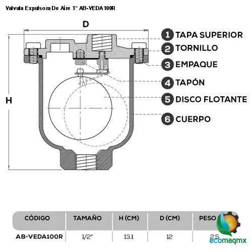 Valvula Expulsora De Aire 1 AB-VEDA100R