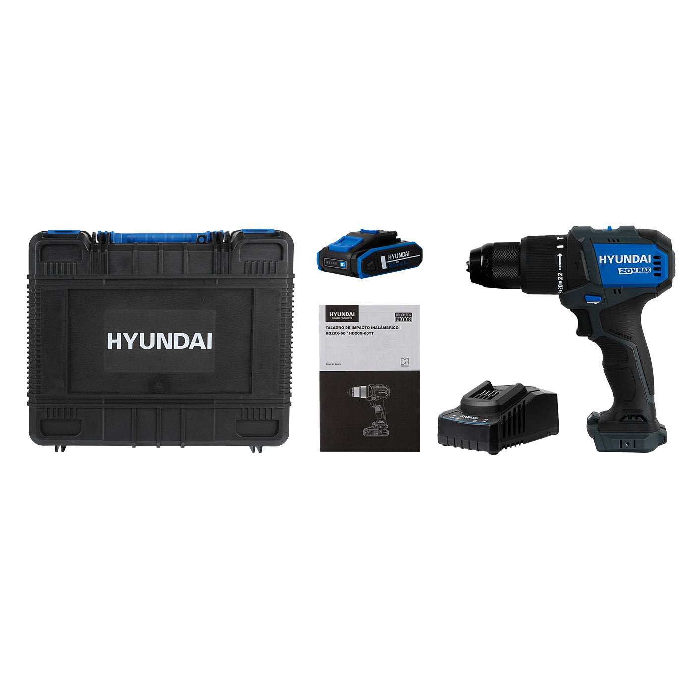 Taladro De Impacto Brushless 1/2″ Hyundai Con Batería Li-Ion 20v/Cargador – HD20X-60TT