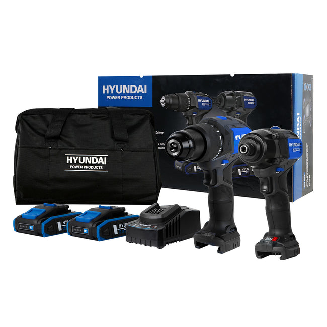 Combo Brushless Taladro De Impacto 1/2″ Y Atornillador De Impacto 1/4″ Hyundai 20v Li-Ion C/Accesorios – S01-T2B