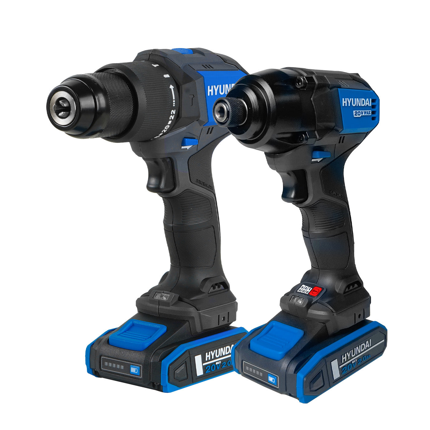 Combo Brushless Taladro De Impacto 1/2″ Y Atornillador De Impacto 1/4″ Hyundai 20v Li-Ion C/Accesorios – S01-T2B