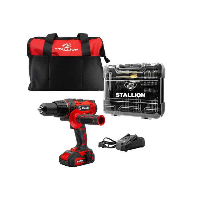 Kit Taladro De Impacto De Batería Stallion 20v + Maletín Equipado 65 Accesorios + Batería + Cargador Y Juego De Brocas – STCIB-20