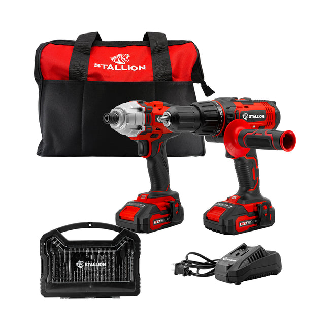 Kit Taladro Profesional De Impacto De Batería Stallion 20v + Atornillador De Impacto + Maleta + 2 Baterías + Cargador + Estuche – STKTAI20