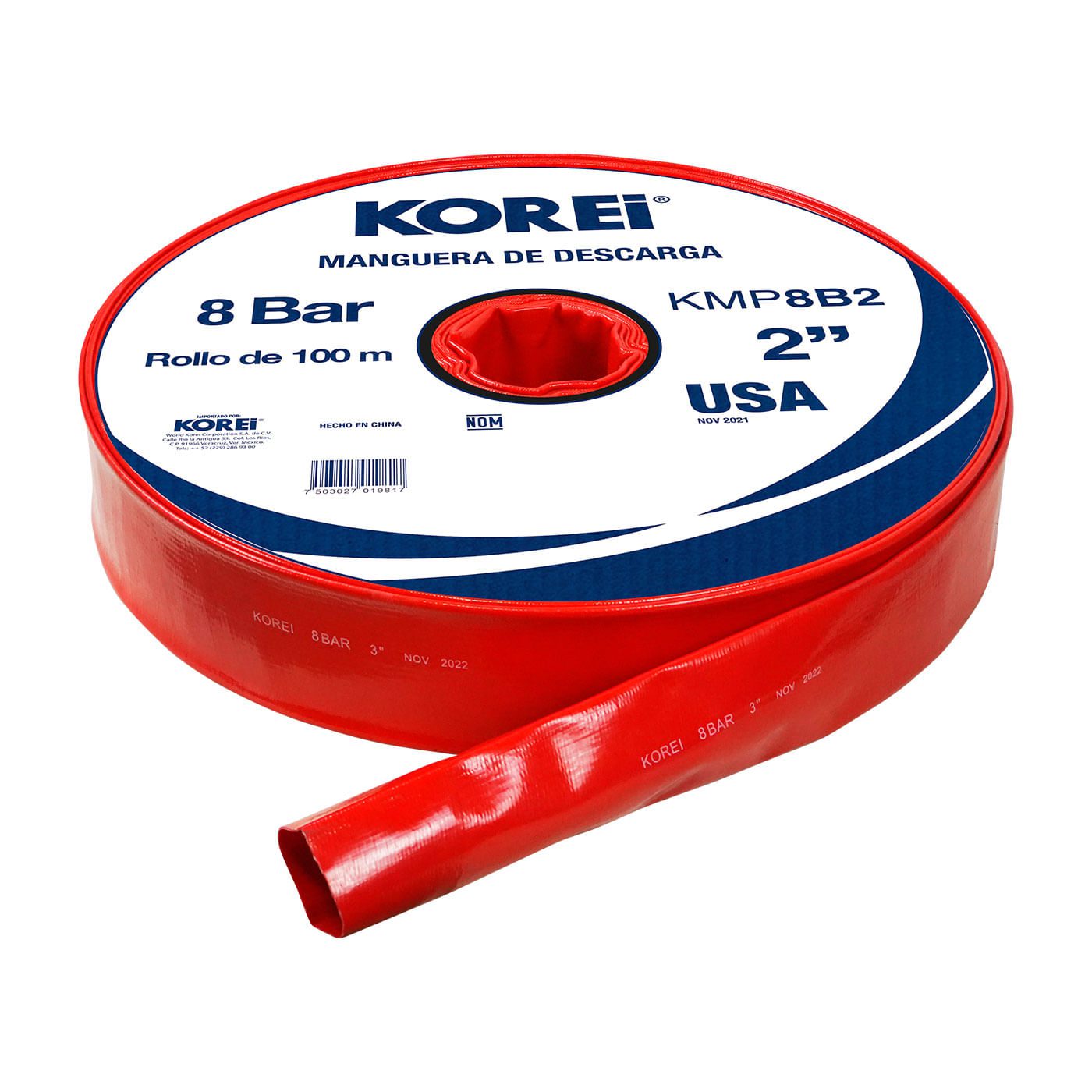 Managuera Plana Alonada De Descarga Korei 2 Pulgadas Con Rollo De 100 Mts 8 Bar - Kmp8b2