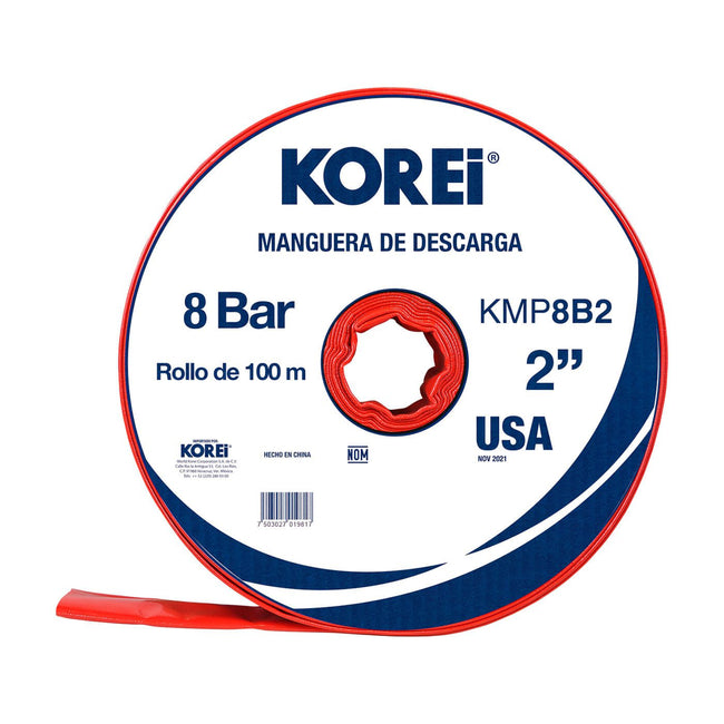 Managuera Plana Alonada De Descarga Korei 2 Pulgadas Con Rollo De 100 Mts 8 Bar - Kmp8b2