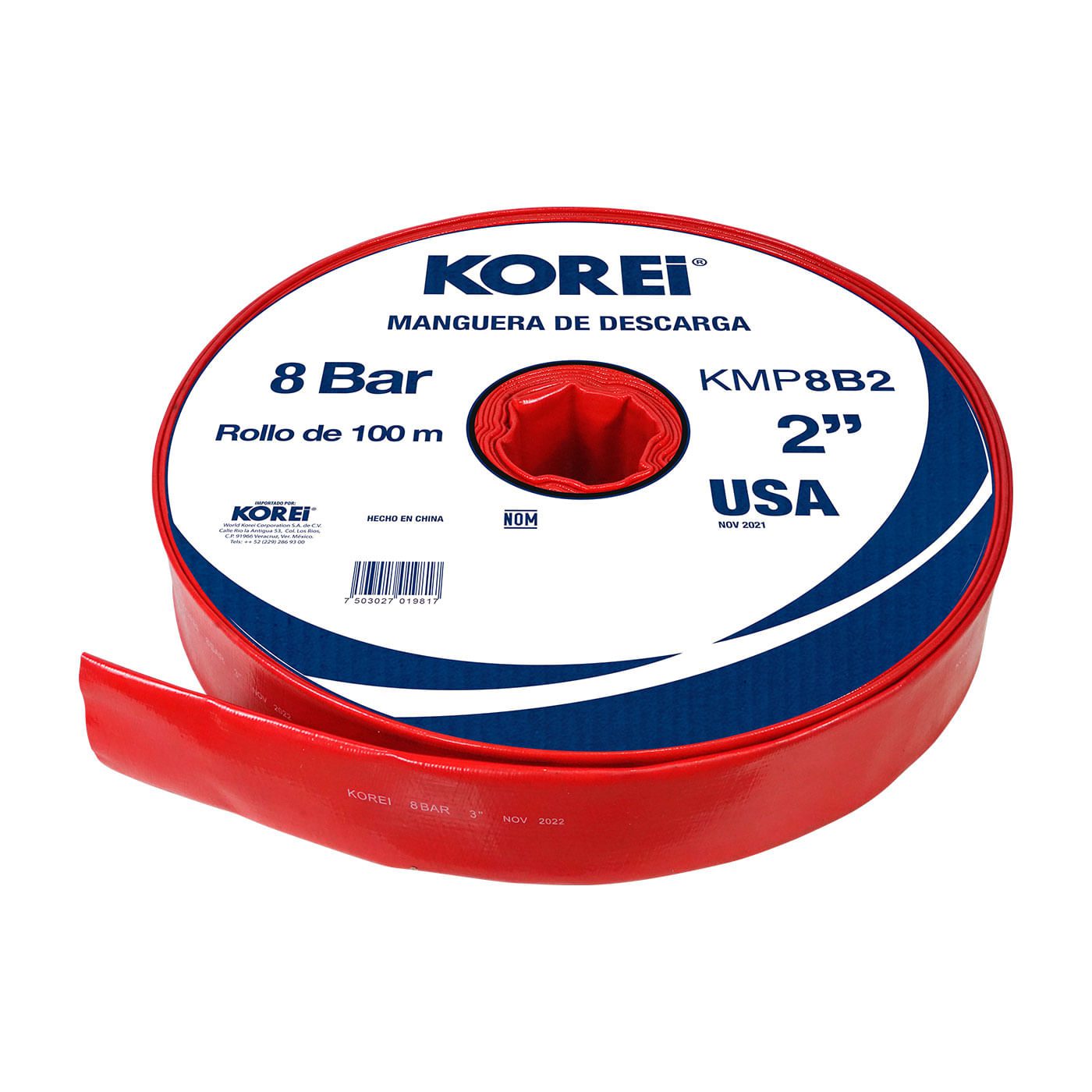 Managuera Plana Alonada De Descarga Korei 2 Pulgadas Con Rollo De 100 Mts 8 Bar - Kmp8b2