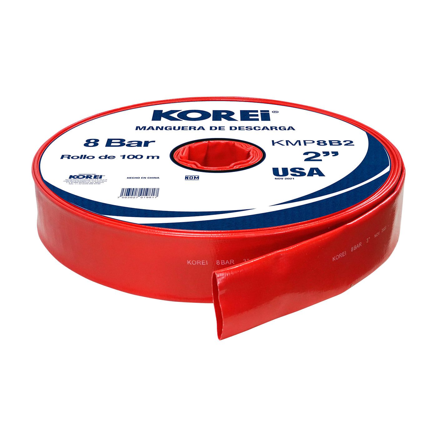 Managuera Plana Alonada De Descarga Korei 2 Pulgadas Con Rollo De 100 Mts 8 Bar - Kmp8b2