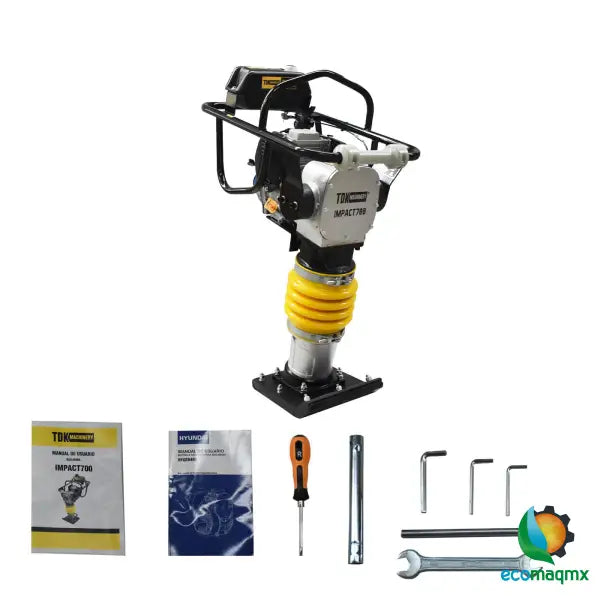 Bailarina Apisonadora IMPACT700 con motor Korei 4 HP. Fuerza de impacto de 1223 kg y zapata de 33x29 cm. Compactación profesional para obra, caminos y bacheo