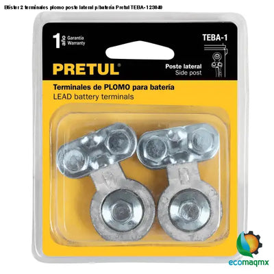 Blíster 2 terminales plomo poste lateral p/batería Pretul