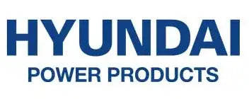 Blue hyundai power products logo on white background