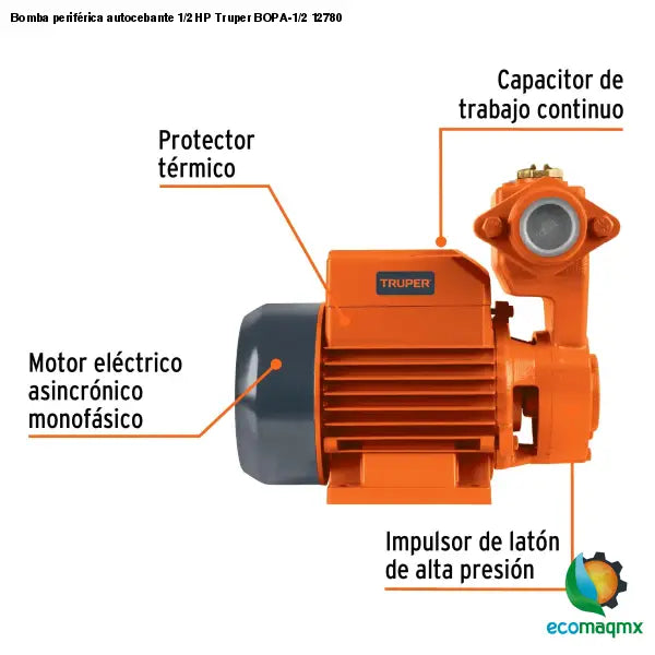 Bomba periférica autocebante 1/2 HP Truper BOPA-1/2 12780