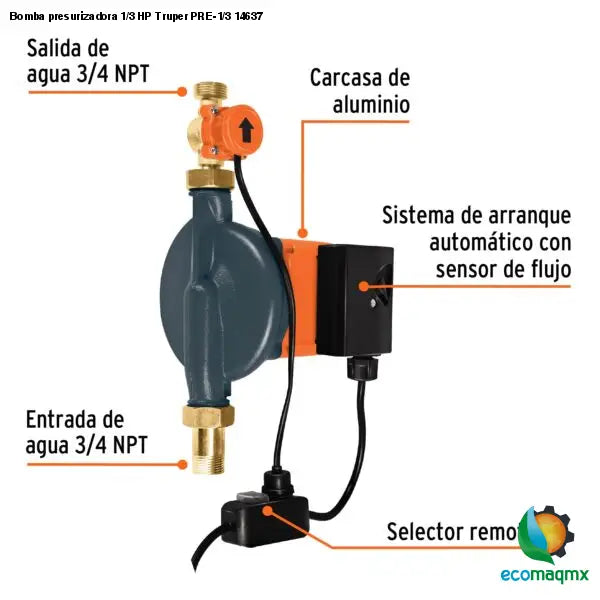 Bomba presurizadora 1/3 HP Truper PRE-1/3 14637