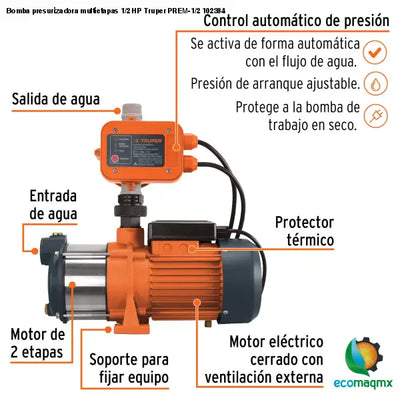 Bomba presurizadora multietapas 1/2 HP Truper PREM-1/2