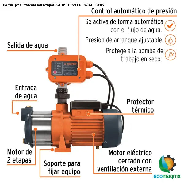 Bomba presurizadora multietapas 3/4 HP Truper PREM-3/4