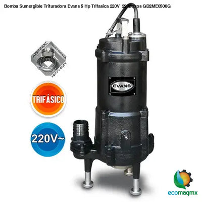 Bomba Sumergible Trituradora Evans 5 Hp Trifasica 220V 29