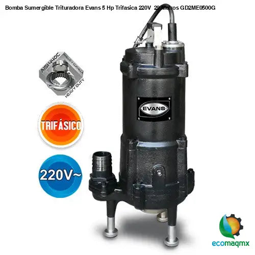 Bomba Sumergible Trituradora Evans 5 Hp Trifasica 220V 29