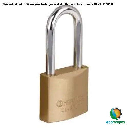 Candado de latón 30 mm gancho largo en blíster Hermex Basic