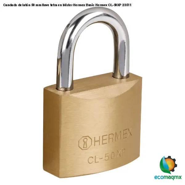 Candado de latón 50 mm llave tetra en blíster Hermex Basic