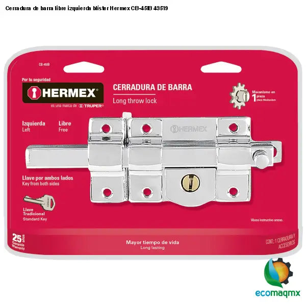 Cerradura de barra libre izquierda blíster Hermex CB-45IB
