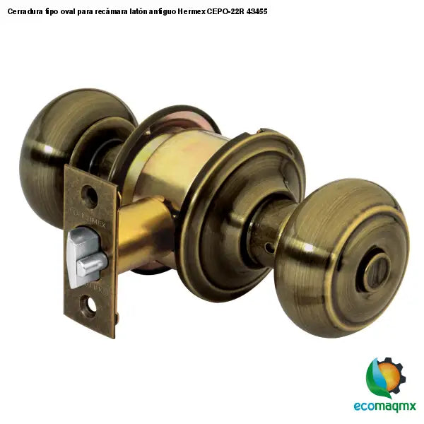 Cerradura tipo oval para recámara latón antiguo Hermex