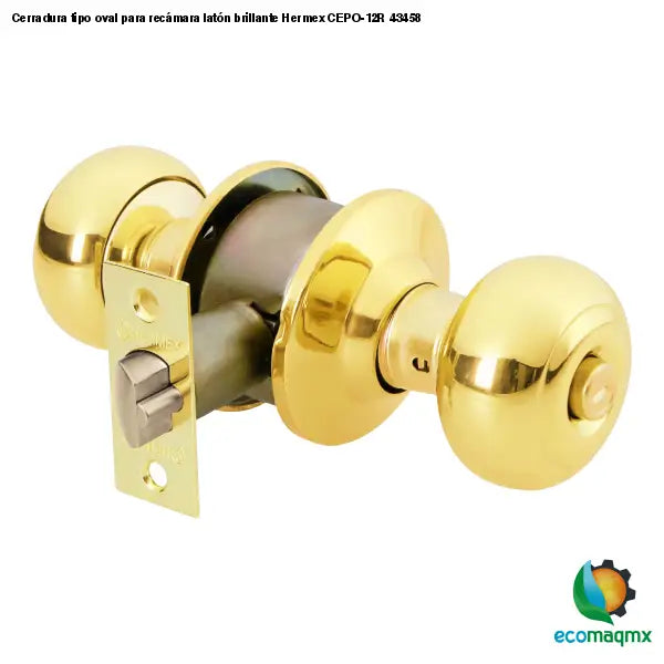 Cerradura tipo oval para recámara latón brillante Hermex