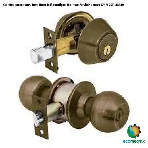 Combo cerraduras llave-llave latón antiguo Hermex Basic